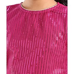 Pine Kids All Over Embroidered Half Sleeves Choli Lehenga set with Dupatta- Pink