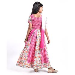 Pine Kids Cotton Knit Half Sleeves Choli & Lehenga Set with Dupatta Floral Printed - Pink
