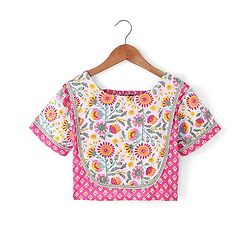 Pine Kids Cotton Knit Half Sleeves Choli & Lehenga Set with Dupatta Floral Printed - Pink