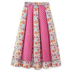 Pine Kids Cotton Knit Half Sleeves Choli & Lehenga Set with Dupatta Floral Printed - Pink