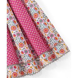 Pine Kids Cotton Knit Half Sleeves Choli & Lehenga Set with Dupatta Floral Printed - Pink