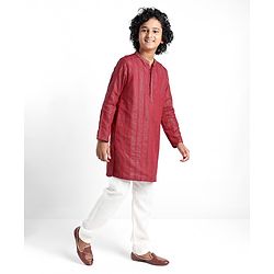 Pine Kids Cotton Full Sleeves Kurta & Pyjama Set Striped - Maroon & White