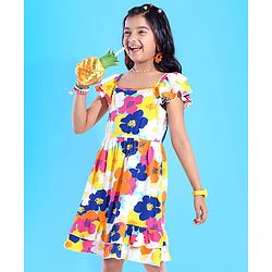 Pine Kids 100% Cotton Sleeveless Frock Floral Printed - Limpet Shell