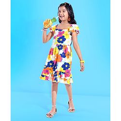 Pine Kids 100% Cotton Sleeveless Frock Floral Printed - Limpet Shell