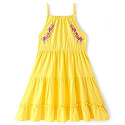 Pine Kids 100% Cotton Knit Sleeveless Frock Floral Print - Aspen Gold