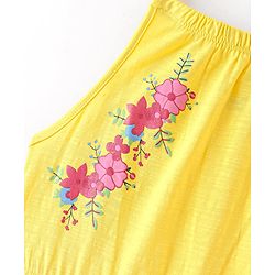 Pine Kids 100% Cotton Knit Sleeveless Frock Floral Print - Aspen Gold