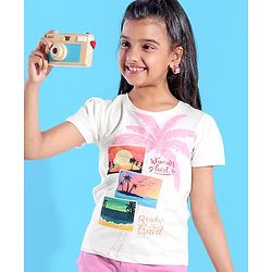 Pine Kids 100% Cotton Knit Half Sleeves T-Shirt With Tropical Print - Snow White