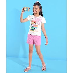 Pine Kids 100% Cotton Knit Half Sleeves T-Shirt With Tropical Print - Snow White