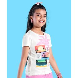 Pine Kids 100% Cotton Knit Half Sleeves T-Shirt With Tropical Print - Snow White