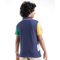 Pine Kids 100% Cotton Half Sleeves Text Print Polo T-Shirt - Blue