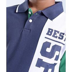 Pine Kids 100% Cotton Half Sleeves Text Print Polo T-Shirt - Blue
