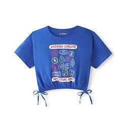 Pine Kids 100% Cotton Knit Half Sleeves Quartz Top With Text Print - Blue