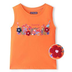 Pine Kids Cotton Knit Sleeveless T-Shirt Floral Print - Paradise Orange
