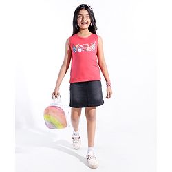 Pine Kids 100% Cotton Sleeveless Floral 3D Applique T-Shirt - Pink