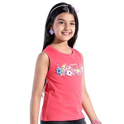 Pine Kids 100% Cotton Sleeveless Floral 3D Applique T-Shirt - Pink