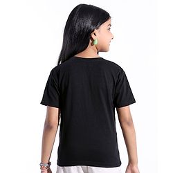 Pine Kids 100% Cotton Half Sleeves T-Shirt With Floral Print - Black