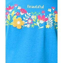 Pine Kids 100% Cotton Knit Half Sleeves T-Shirt With Floral Print & 3D Applique - Blue