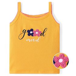 Pine Kids 100% Cotton Knit Sleeveless Top With Floral Embroidery - Yellow