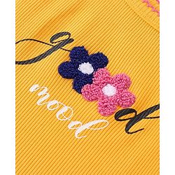 Pine Kids 100% Cotton Knit Sleeveless Top With Floral Embroidery - Yellow