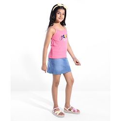 Pine Kids 100% Cotton Sleeveless Top With Floral Embroidery - Pink