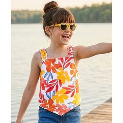Pine Kids Cotton Knit Sleeveless Top Floral Print - Multicolor