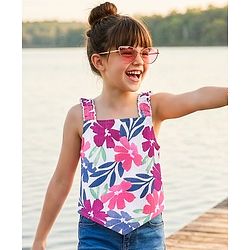 Pine Kids Cotton Knit Sleeveless Top Floral Print - Multicolor
