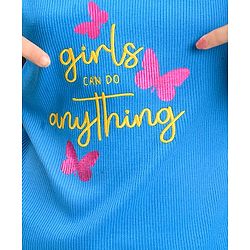 Pine Kids Cotton Sleeveless Top with Embroidered Text & Butterfly Print - Blue