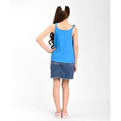 Pine Kids Cotton Sleeveless Top with Embroidered Text & Butterfly Print - Blue