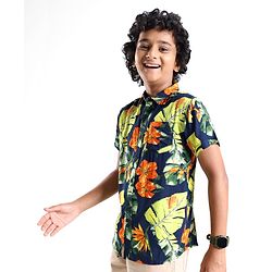 Pine Kids Viscose Woven Half Sleeves Shirt Floral Print - Navy Blue