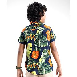 Pine Kids Viscose Woven Half Sleeves Shirt Floral Print - Navy Blue