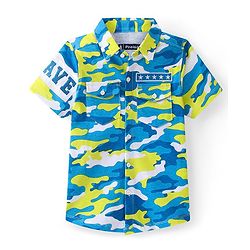 Pine Kids Cotton Half Sleeves Camouflage Shirt with Patches - Multicolor