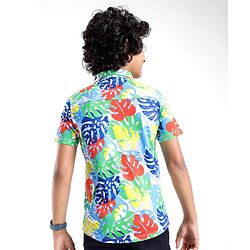 Pine Kids Cotton Knit Half Sleeves Shirt Leaf Print - Multicolor