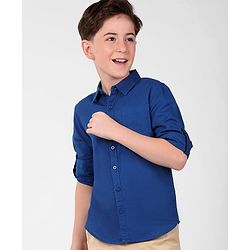 Pine Kids Linen Woven Full Sleeves Solid Shirt - Navy Blue