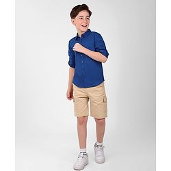 Pine Kids Linen Woven Full Sleeves Solid Shirt - Navy Blue