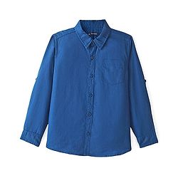 Pine Kids Linen Woven Full Sleeves Solid Shirt - Navy Blue