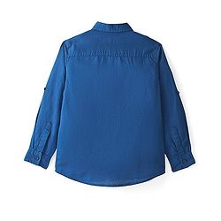 Pine Kids Linen Woven Full Sleeves Solid Shirt - Navy Blue