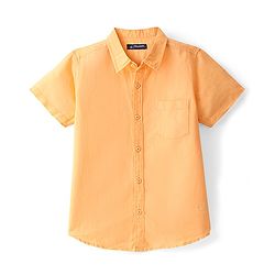 Pine Kids Linen Woven Half Sleeves Solid Color Shirt - Buff Orange