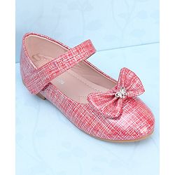 Pine Kids Ballerinas with Velcro Closure & Bow Applique - Red