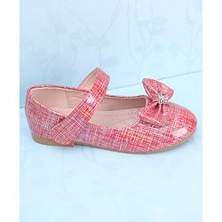 Pine Kids Ballerinas with Velcro Closure & Bow Applique - Red