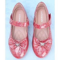 Pine Kids Ballerinas with Velcro Closure & Bow Applique - Red