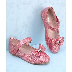 Pine Kids Ballerinas with Velcro Closure & Bow Applique - Red