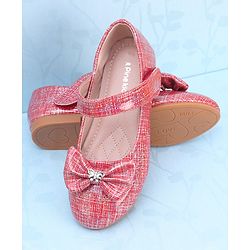 Pine Kids Ballerinas with Velcro Closure & Bow Applique - Red