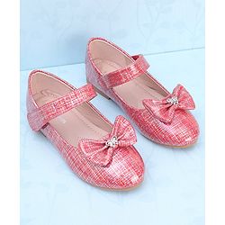 Pine Kids Ballerinas with Velcro Closure & Bow Applique - Red