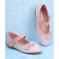 Pine Kids Velcro Closure Ballerina With Floral Applique - Pink