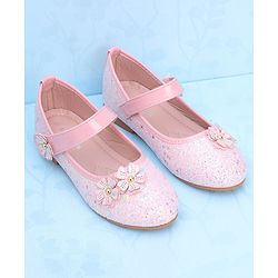 Pine Kids Velcro Closure Ballerina With Floral Applique - Pink