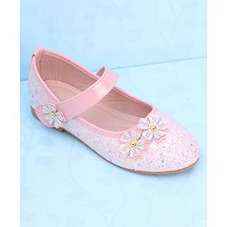 Pine Kids Velcro Closure Ballerina With Floral Applique - Pink