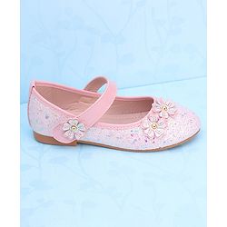 Pine Kids Velcro Closure Ballerina With Floral Applique - Pink