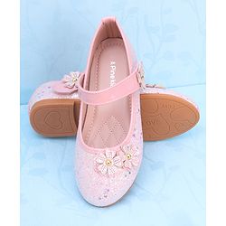 Pine Kids Velcro Closure Ballerina With Floral Applique - Pink