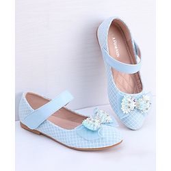 Pine Kids Ballerina with Stud Detailing Bow Applique & Velcro Closure -Blue