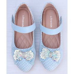Pine Kids Ballerina with Stud Detailing Bow Applique & Velcro Closure -Blue
